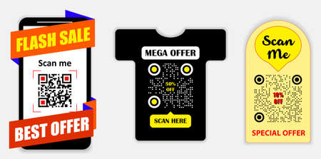 set of various bar code or set of packaging label bar code or qr codes. eps 10,   easy to modifyのイラスト素材