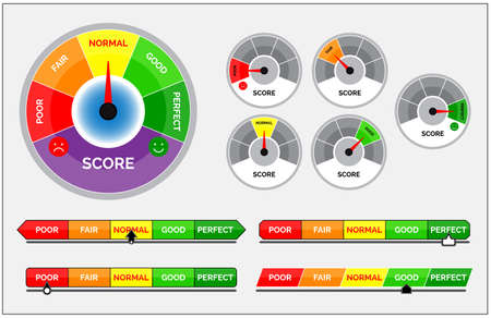 set of score indicators or rating meter level or gauge speedometer indicator   concept. eps 10 vector, easy to modifyのイラスト素材