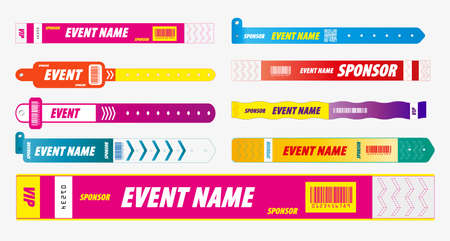 set of lanyard bracelets or concert identity entrance concept. eps 10 vector, easy to modifyのイラスト素材