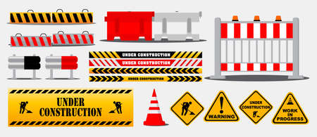 set of road barrier or under construction warning or barricade block highway   concepts. eps 10 vector, easy to modifyのイラスト素材