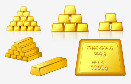 set of golden bar isolated or fine gold bar stacked with graphical arrow concept. eps 10 vector, easy to modifyのイラスト素材