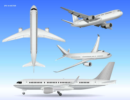 set of realistic airplane mock up or landing and take off commercial airplane or airplane business concept. eps 10 vector, easy to modifyのイラスト素材