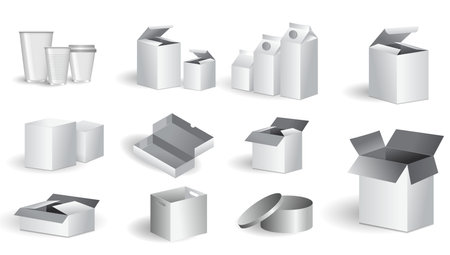 set of packaging paper cup carton or food and drink cardboard package or package box product concept. eps 10 vector, easy to modifyのイラスト素材