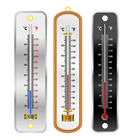 set of realistic mercury thermometer isolated illustration or room temperature thermometer indoor and outdoor concept. eps 10 vector, easy to modifyのイラスト素材