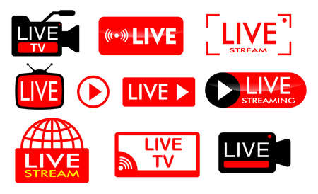 set of live streaming icon or live broadcasting online concepts.easy to modifyのイラスト素材