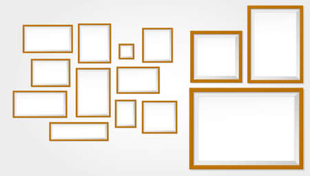 set of realistic wooden frame or blank photo frames template or mock up empty photo frame brown textured illustration.のイラスト素材