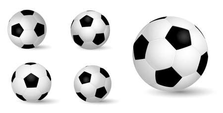set of realistic leather soccer ball or soccer ball close up realistic on white background or realistic foot ball concept.のイラスト素材