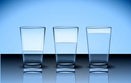 set of realistic three pure water glasses or fresh water in glasses isolated or bright clean water concept. eps vectorのイラスト素材