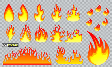 set of cartoon fire flat design isolated or fire flaming energy effect or light effect of flaming fire concept. eps vectorのイラスト素材