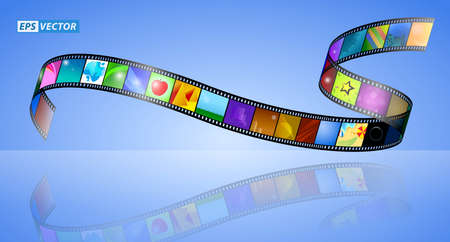 set of realistic cinema clapper board isolated or film strip cinema 35mm type or realistic film strip background concept.  vectorのイラスト素材