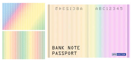 set of realistic watermark banknote pattern isolated or texture pattern for passport secure rainbow color or poligonal line guilloche security protect system. eps vectorのイラスト素材