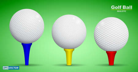 set of realistic golf ball on tee or golf ball front view or detailed white golf ball on various tee. eps vectorのイラスト素材