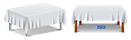 set of realistic white tablecloth isolated or folded tablecloth with furniture covered or table with folded tablecloth concept. eps vectorのイラスト素材