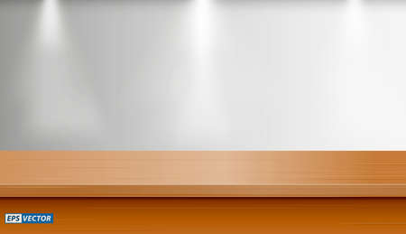 set of realistic blank table mock up with wall background or blank desk with down light or mock up table exhibition concept. eps vectorのイラスト素材