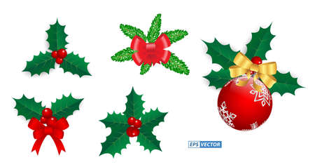 set of realistic decorative christmas isolated or design element christmas theme or christmas ribbon decoration concept. eps vectorのイラスト素材