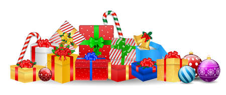 set of realistic christmas gift boxes isolated or christmas present red and gold boxes. eps vectorのイラスト素材