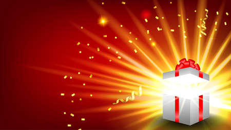 set of realistic christmas gift boxes isolated or christmas present box exploding fireworks of glitters concept. eps vectorのイラスト素材