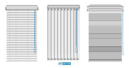set of realistic vertical blinds template isolated or vertical blinds windows element interior or window curtain room. eps vectorのイラスト素材