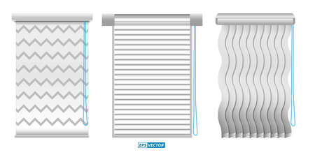 set of realistic vertical blinds template isolated or vertical blinds windows element interior or window curtain room. eps vectorのイラスト素材