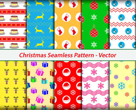 set of realistic seamless christmas pattern or seamless background theme or color full pattern christmas. eps vectorのイラスト素材