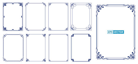 set of vintage decorative frames or vintage rectangle ornaments or calligraph frame retro style or decorative border concept. eps vectorのイラスト素材