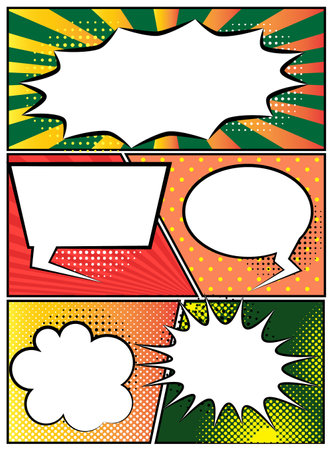 set of comic bubbles template or color bubble speech with halftone shadows or vintage bubble speech pop art style. eps vectorのイラスト素材