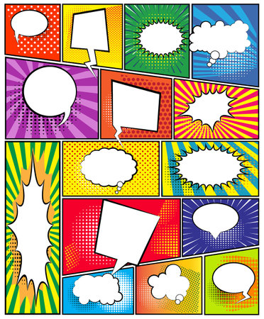 set of comic bubbles template or color bubble speech with halftone shadows or vintage bubble speech pop art style. eps vectorのイラスト素材