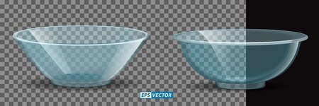 set of realistic ceramic bowl or transparent bowl glasses or kitchenware equipment for restaurant. eps vectorのイラスト素材
