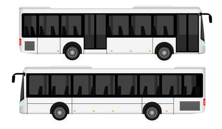 set of realistic passangers bus or travel bus side view and front back view or mockup automotive public transport template. eps vectorのイラスト素材