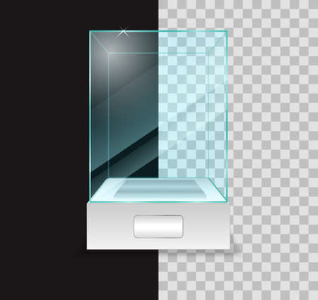 realistic empty transparent glass box or empty glass cube box showcase or exhibit box transparent background isolated. eps vectorのイラスト素材