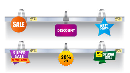 set of realistic colorful wobblers label shop shelves isolatedのイラスト素材