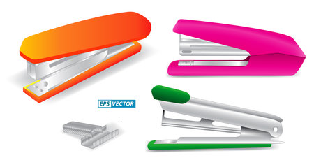 set of realistic stapler with stainless steel handle. eps vectorのイラスト素材