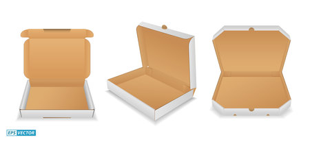 set of realistic pizza box package isolated. eps vectorのイラスト素材