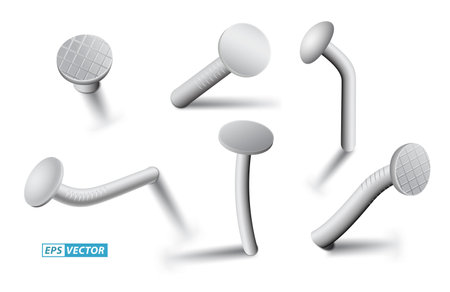 set of realistic nails hammered isolated or realistic carpentry tools. eps vectorのイラスト素材