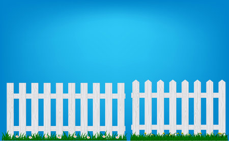 white fence and green grass isolated over blue background. eps vectorのイラスト素材