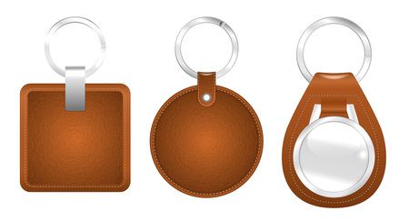 set of high detailed and realistic leather key chain isolated.のイラスト素材