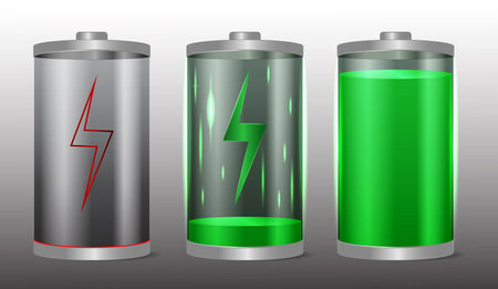 set of realistic charging indicator for electric car or charging station with electric car or fuel pump recharging station. eps vectorのイラスト素材