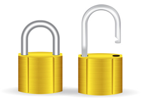 set of realistic golden and silver padlock metal isolated. eps vectorのイラスト素材