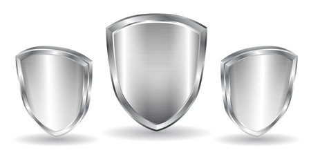set of realistic glass shield or metal silver or gold shield isolated. eps vectorのイラスト素材