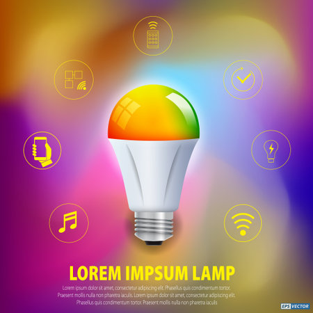 Set of realistic Smart Wifi LED bulb mockups. Eps Vectorのイラスト素材