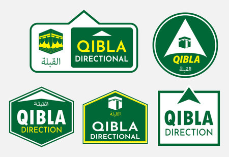 set of qibla sign for mosque or prayer room isolated. Epsのイラスト素材