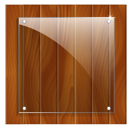 Glass Plaque on Wooden Background. Eps Vectorのイラスト素材