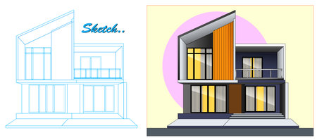 vector illustration of a modern house in the style of minimalism.の写真素材