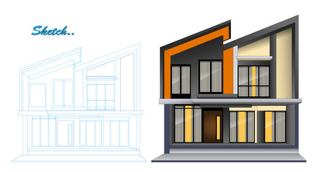 The vector image of the facade of a modern house with windows.の写真素材
