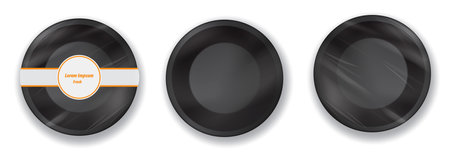 Black plate set. Realistic illustration of black plate set for web designの写真素材