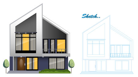 Vector illustration of a modern two-storey house on a white backgroundのイラスト素材