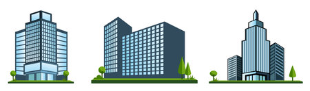 Set of modern buildings. Skyscrapers and office buildings. Vector illustrationの写真素材