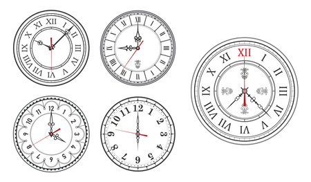 Vector set of hand-drawn vintage watches on white background. Time concept.の写真素材