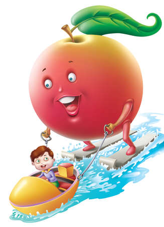A boy and an apple surfing togetherの写真素材