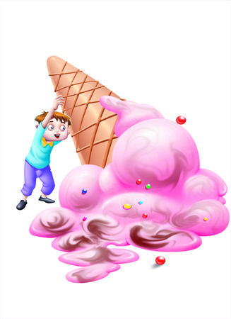 A boy dropping a big ice-cream from a coneの写真素材